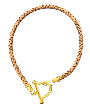 Stirrup Hook W/Semi Precious Square Cut Cabochon Woven Necklace (Light Brown)